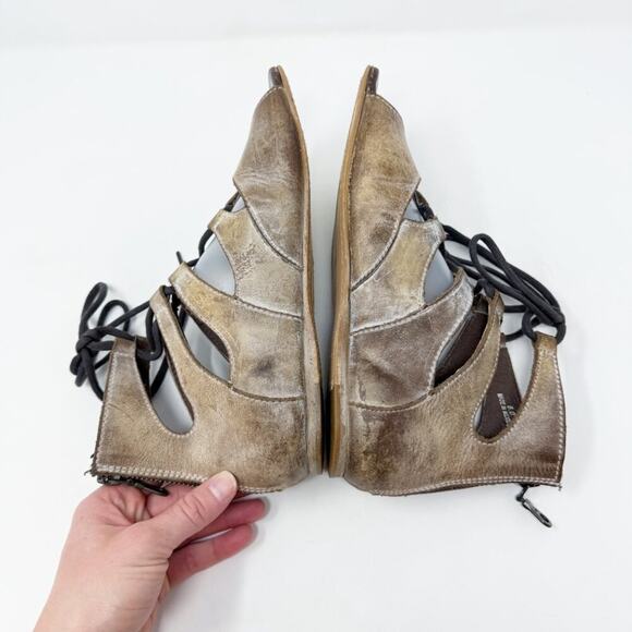 Bed Stu ROAN Taupe Leather Flat Gladiator Sandals Women's Sz 8 Lace Up/Back Zip - Picture 6 of 10